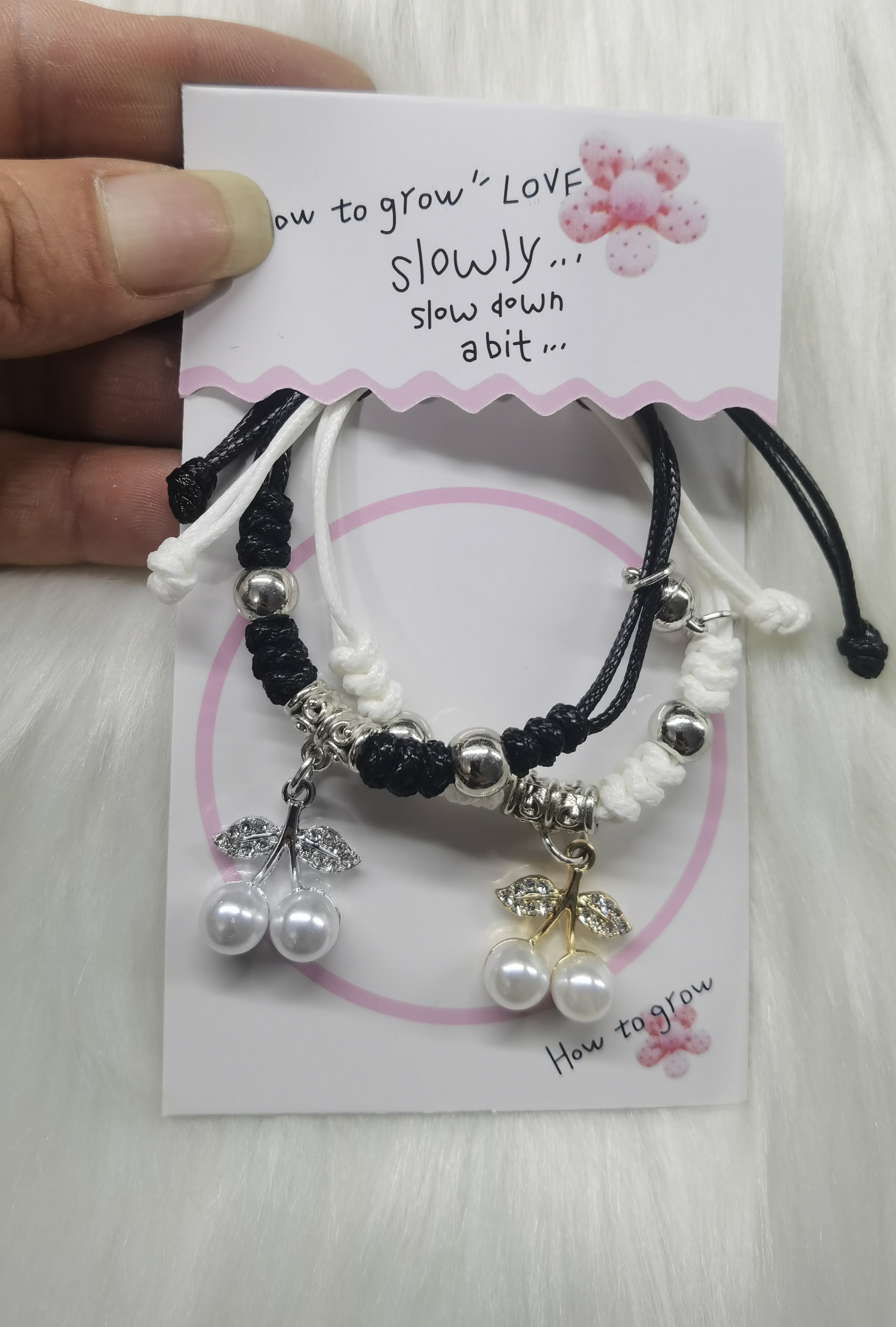 高仿珍珠樱桃情侣手链，爆款新款饰品