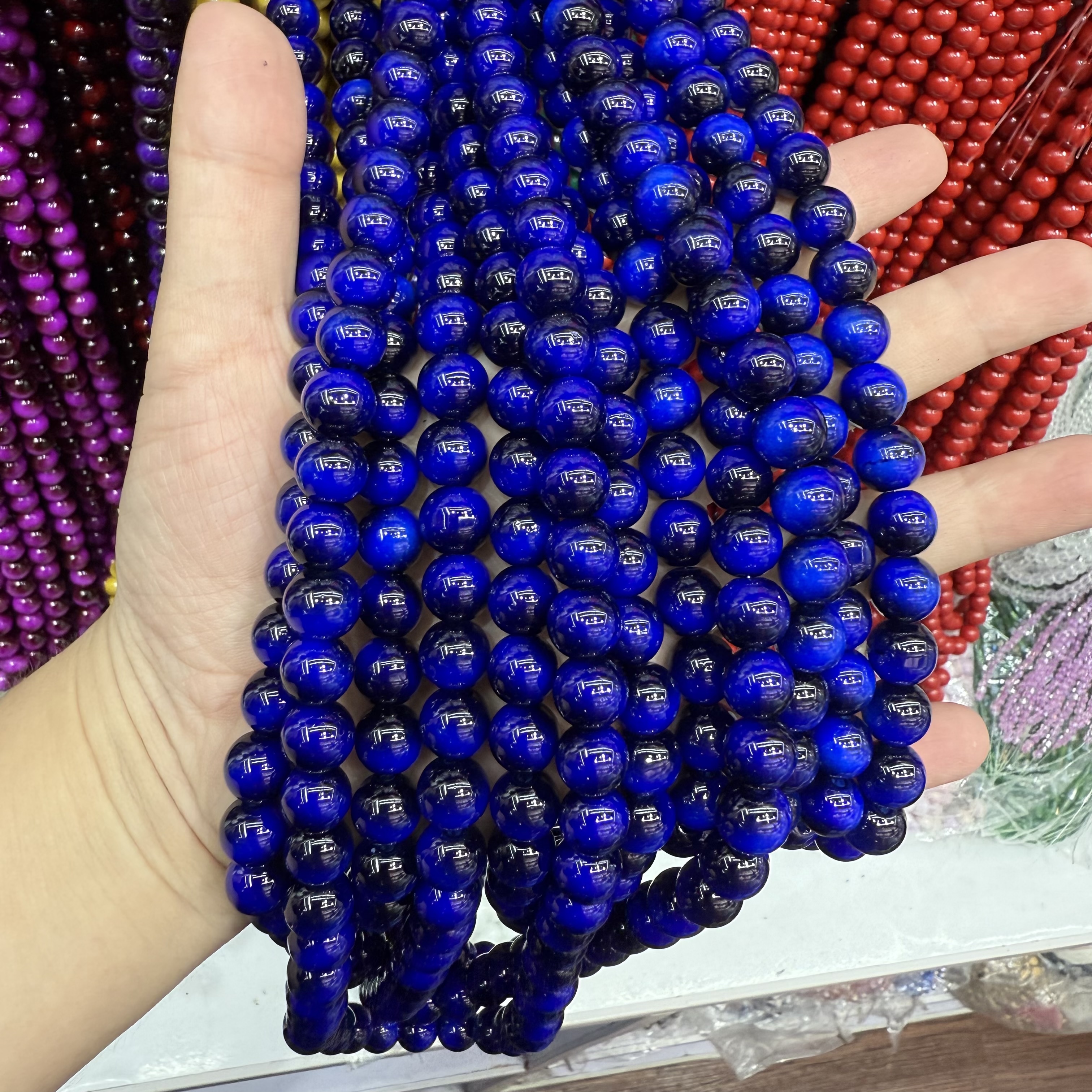 High-quality glass imitation natural yellow tiger's eye stone loose beads, retro gemstone bracelet round beads, DIY glass jewelry accessories, DIY accessories Specification image