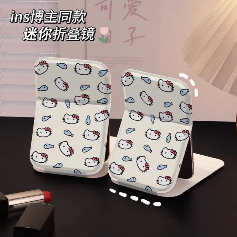 可爱KT猫小镜子女随身携带手持迷你化妆镜立体折叠补妆镜happy凯蒂猫女生学生宿舍办公室随身携带小镜子折叠桌面镜化妆镜详情图14