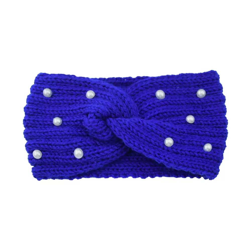 Cross-border pearl woolen crossed hair band, warm ear-protecting headband, knitted hair tie, yoga hair accessory, wide face mask detail image 2