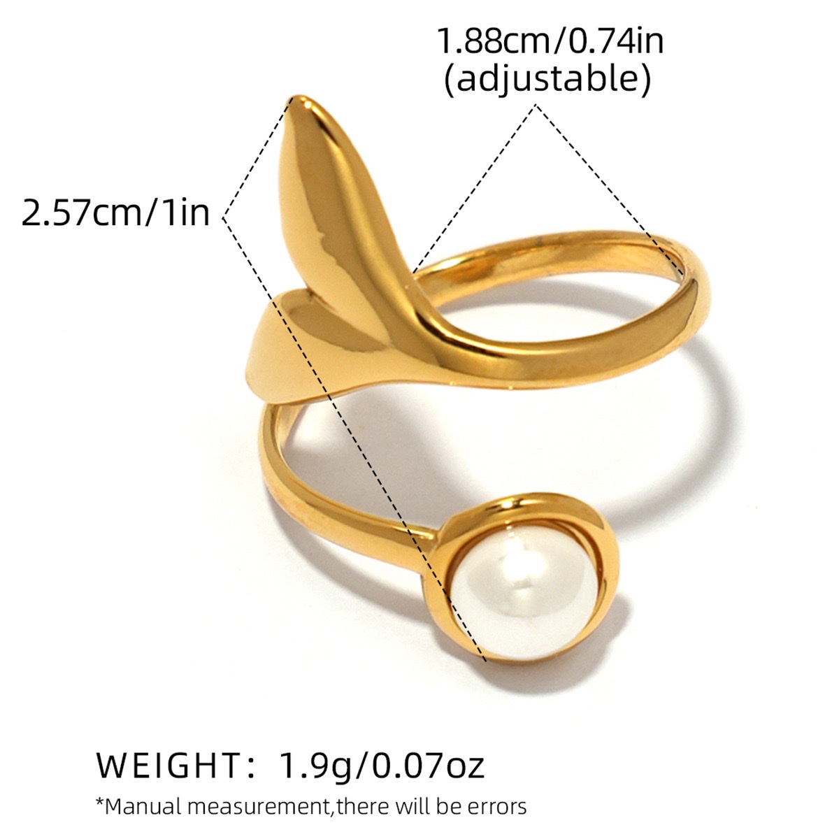 欧美跨境饰品不锈钢珍珠鱼尾开口戒指夏季简约小众设计感手饰批发 欧美跨境饰品不锈钢珍珠鱼尾开口戒指夏季简约小众设计感手饰批发 详情图1