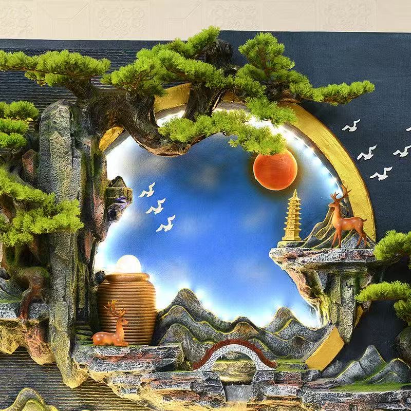 Water flow bonsai, atomized rockery, water flow curtain wall, feng shui ball, water wheel, air humidifier, home decoration and arrangement, feng shui layout, courtyard decoration design Item Picture