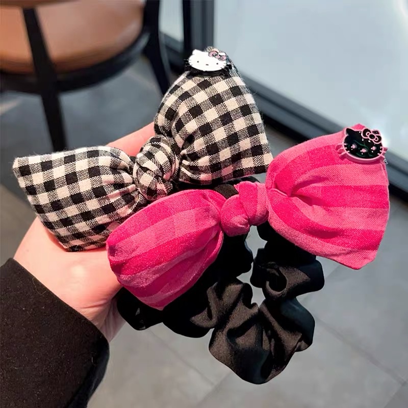 2025新款可爱卡通KT猫蝴蝶结发圈发饰女生头饰格纹高马尾发绳皮筋儿童发夹