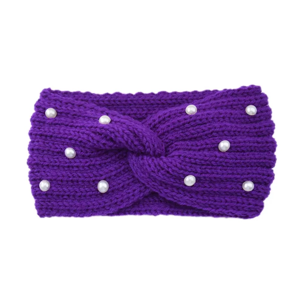 Cross-border pearl woolen crossed hair band, warm ear-protecting headband, knitted hair tie, yoga hair accessory, wide face mask Item Picture