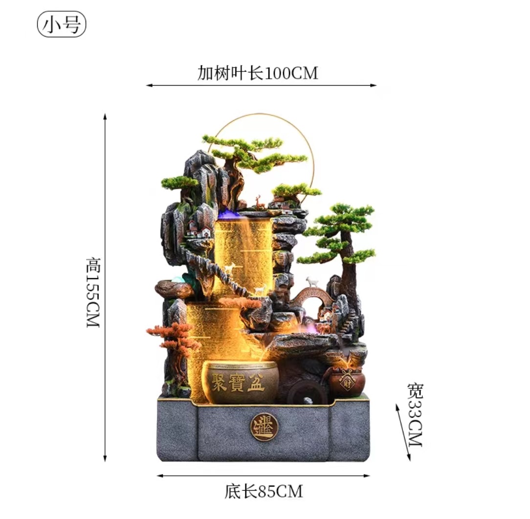 Resin water flow bonsai, flowing curtain wall, air humidifier, courtyard landscaping, entrance hall display, gift air humidifier, cute granules details Picture