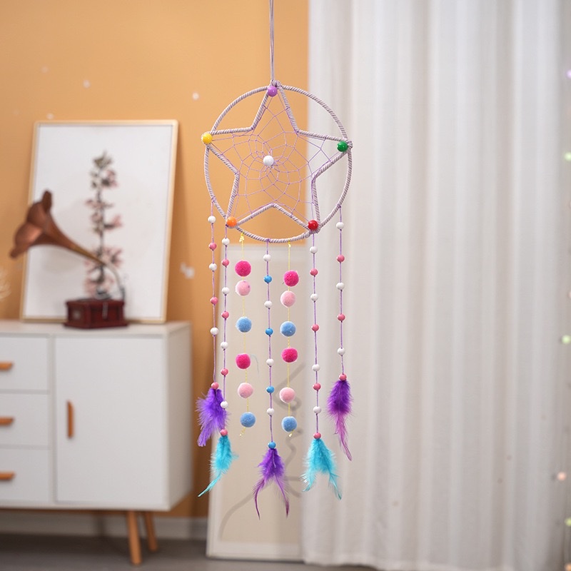 星星挂饰捕梦网手工DIY羽毛编织挂件可爱儿童房室内家居壁挂挂饰详情图7