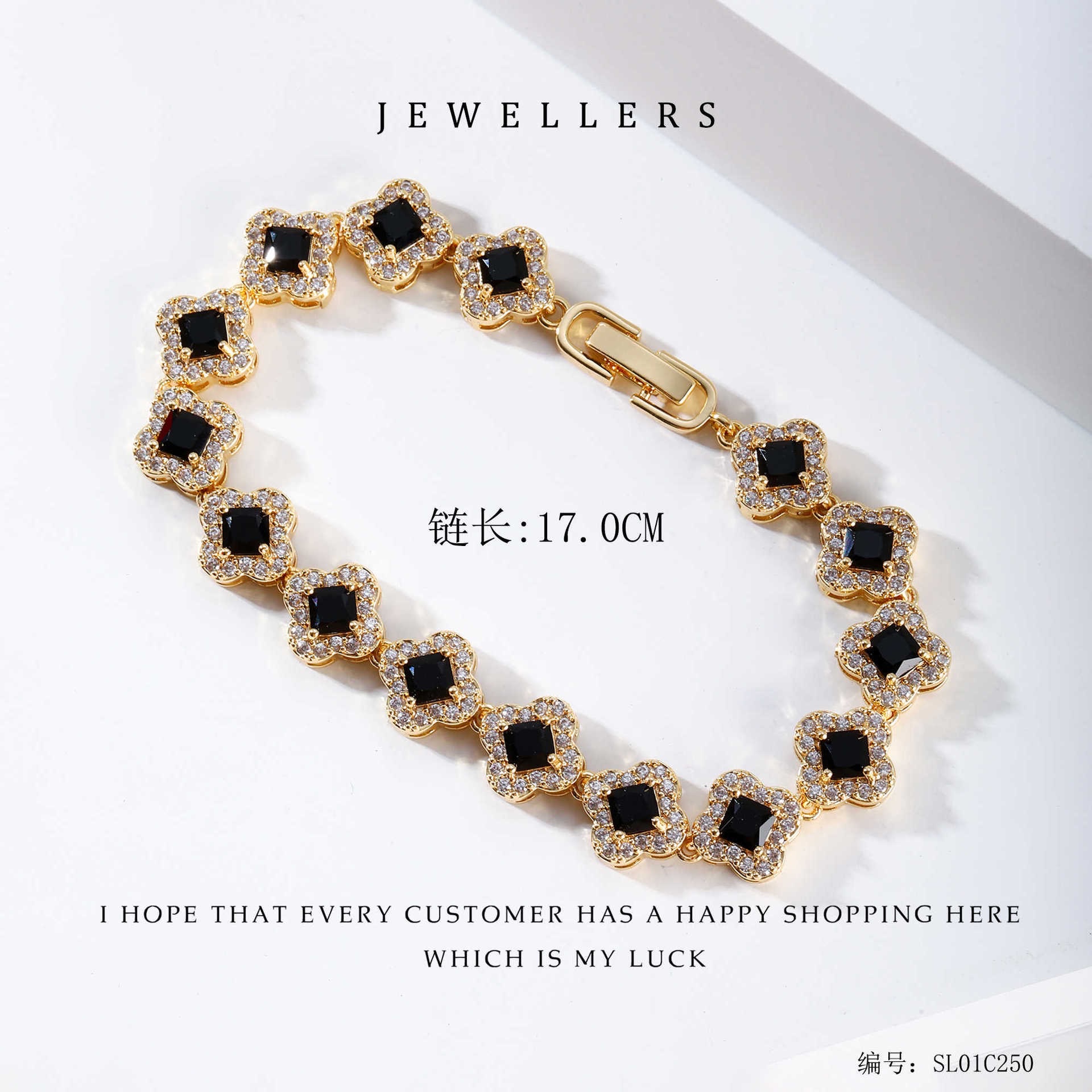Copper gold-plated and diamond-encrured AAA zircon four-leaf flower bracelet, Korean version high-end factory direct sales bracelet detail image 9