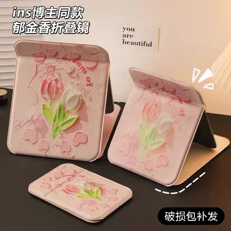 Ins-style desktop makeup, portable desktop folding flip cover large folding mirror, desktop dressing mirror, makeup mirror, portable small mirror for female dormitory students, standing on the desktop, cute detail image 7