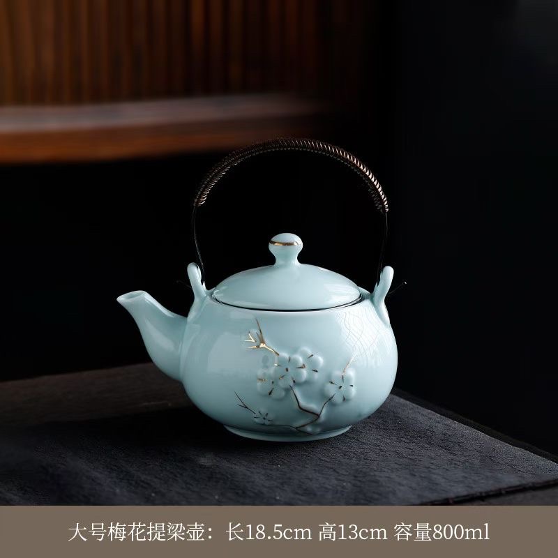 青瓷提梁壶梅花带把杯茶具，高端礼盒包装详情图12