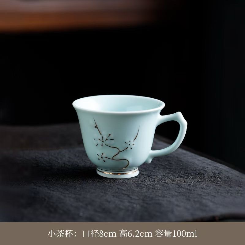 青瓷提梁壶梅花带把杯茶具，高端礼盒包装详情图10