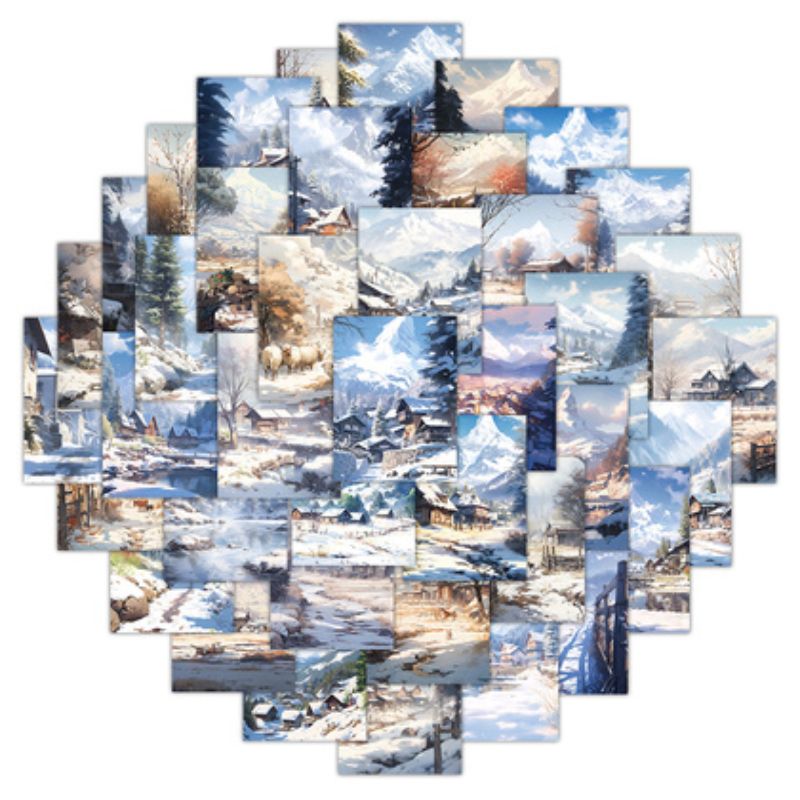 原创60张冬日雪景贴纸，动漫风创意装饰笔记本 文具 手帐素材贴画批发 贴纸 贴纸儿童卡通