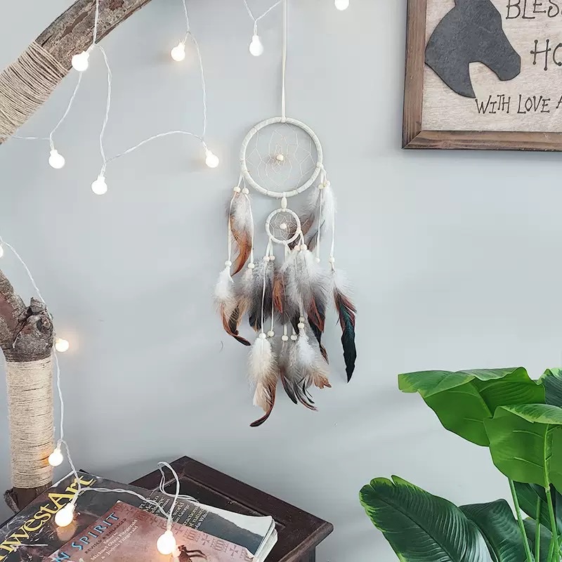 Home decoration, birthday gift, forest-style feather wind chime, dreamcatcher pendant, Indian dreamcatcher feather pendant details Picture