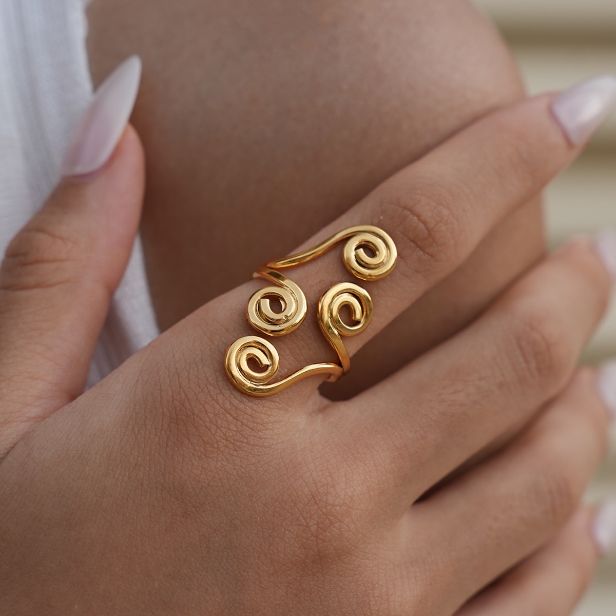 欧美跨境拼色戒指钛钢不掉色首饰女轻奢高级感耳夹不锈钢耳环饰品 细节图