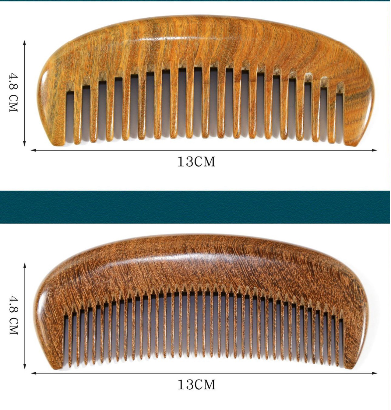 Green sandalwood comb, moon comb, fine-toothed wide-toothed massage comb, household gift comb, portable green sandalwood comb detail image 11