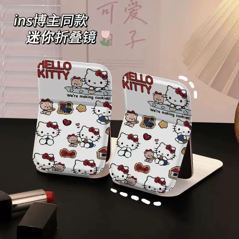 可爱KT猫小镜子女随身携带手持迷你化妆镜立体折叠补妆镜happy凯蒂猫女生学生宿舍办公室随身携带小镜子折叠桌面镜化妆镜详情图10