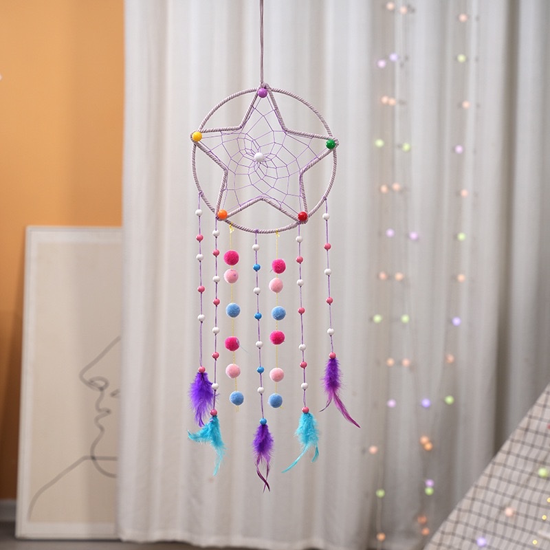 星星挂饰捕梦网手工DIY羽毛编织挂件可爱儿童房室内家居壁挂挂饰详情图3