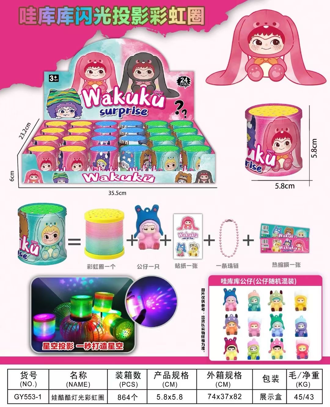 盲盒彩虹圈，里有不一样的公仔，三张卡片详情图9