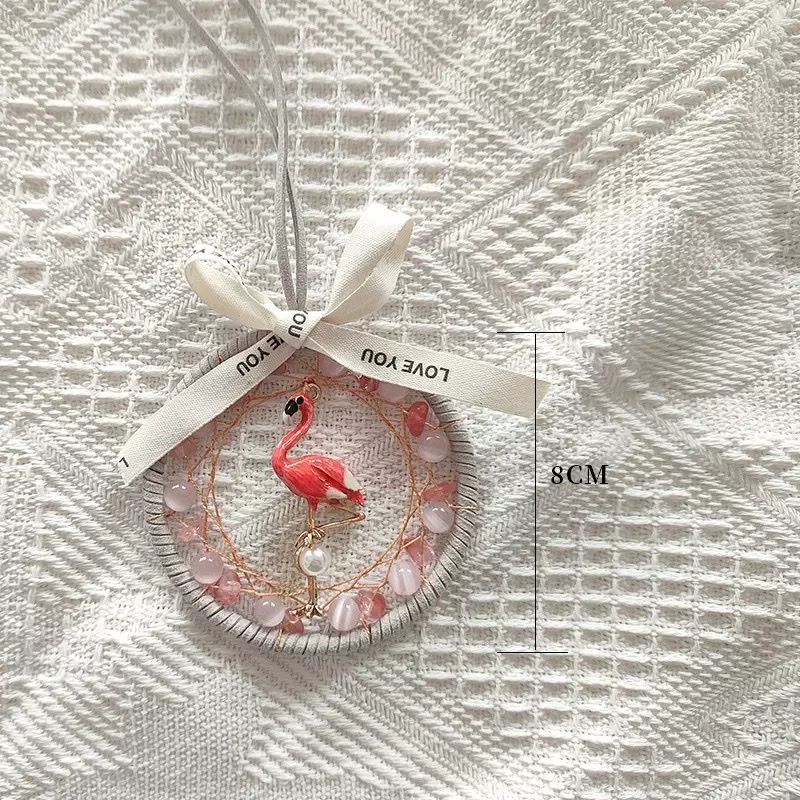 Original new flamingo design car rearview mirror pendant decoration, hand-woven gift in ins style Item Picture