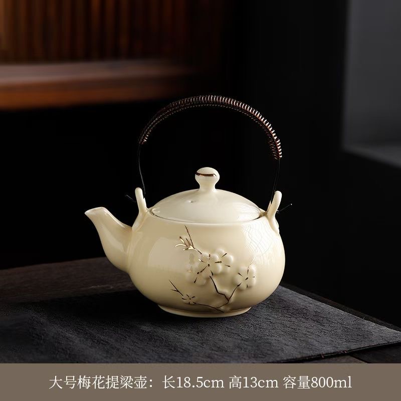 青瓷提梁壶梅花带把杯茶具，高端礼盒包装详情图11