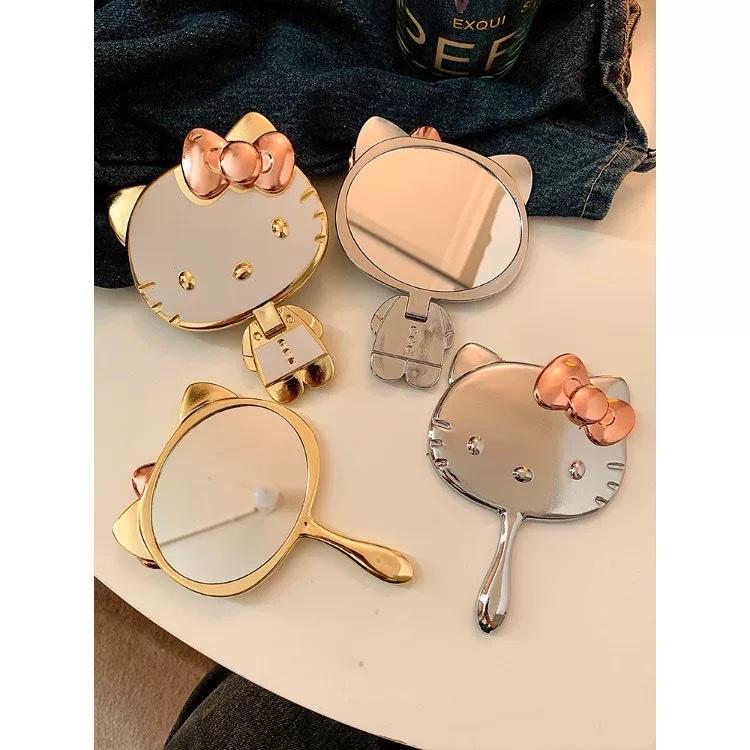 可爱KT猫小镜子女随身携带手持迷你化妆镜立体折叠补妆镜happy凯蒂猫女生学生宿舍办公室随身携带小镜子折叠桌面镜化妆镜细节图