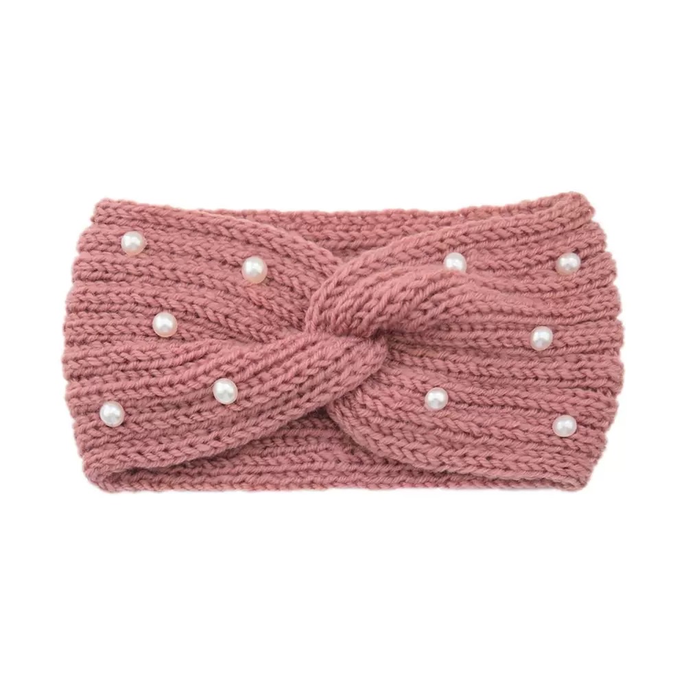 Cross-border pearl woolen crossed hair band, warm ear-protecting headband, knitted hair tie, yoga hair accessory, wide face mask detail image 3