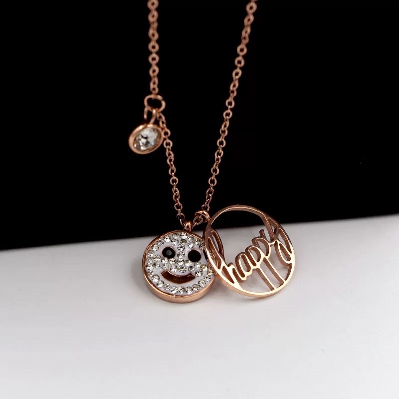 日韩Happy字母项链女镀18k玫瑰金笑脸锁骨链彩金春夏装饰品链礼物不锈钢项链细节图