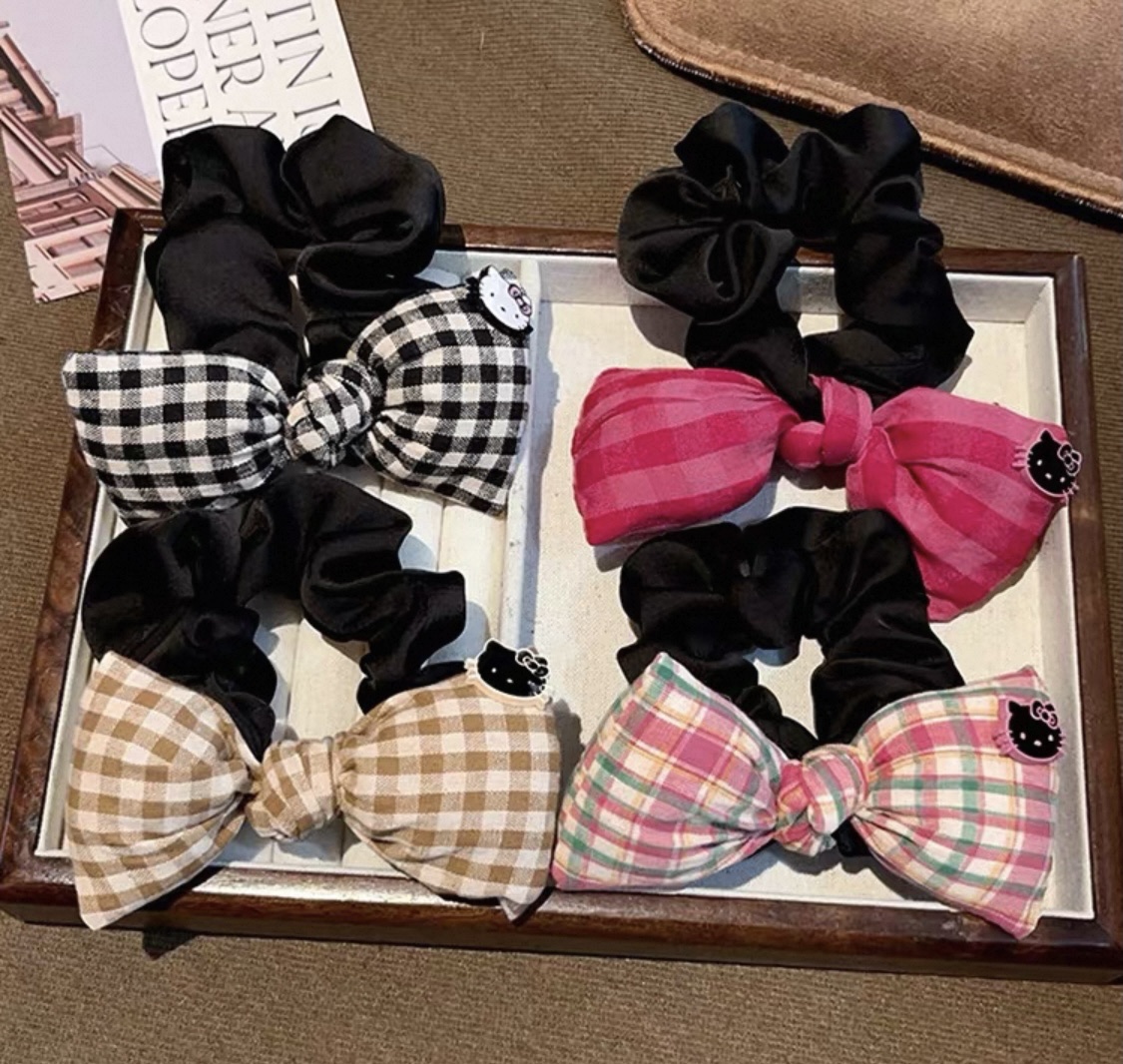 2025新款可爱卡通KT猫蝴蝶结发圈发饰女生头饰格纹高马尾发绳皮筋儿童发夹详情图2
