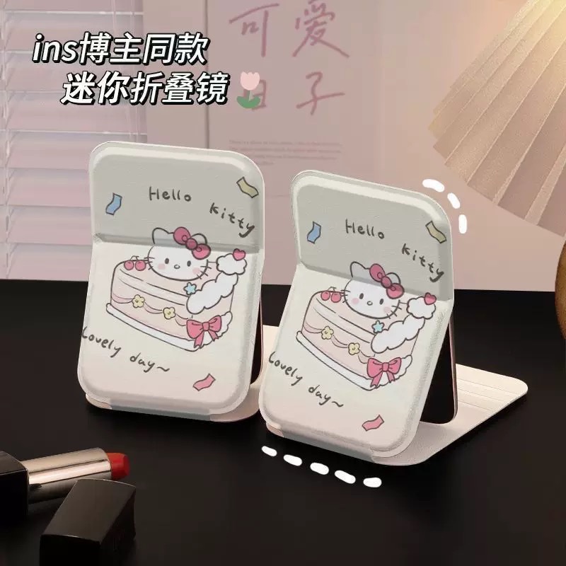 可爱KT猫小镜子女随身携带手持迷你化妆镜立体折叠补妆镜happy凯蒂猫女生学生宿舍办公室随身携带小镜子折叠桌面镜化妆镜详情图11