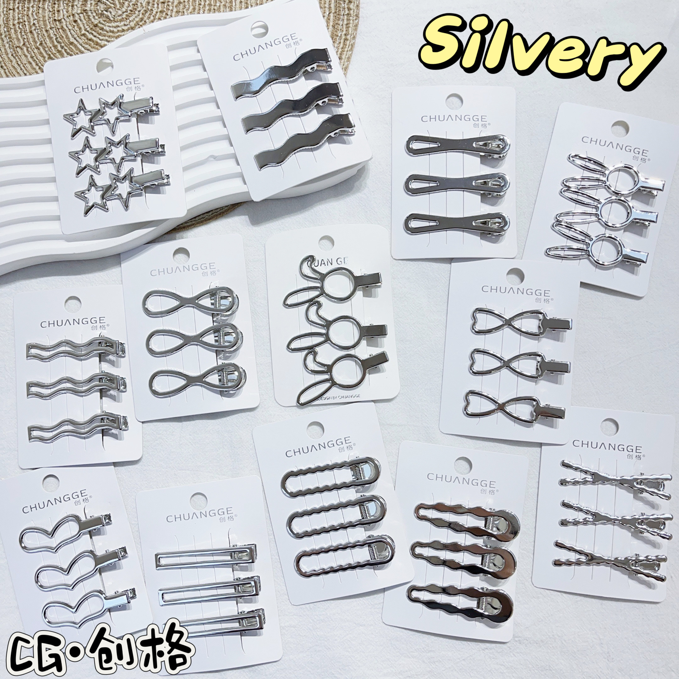 Cold style metal silver hairpin pair, 2025 new style frontal duckbill bangs clip