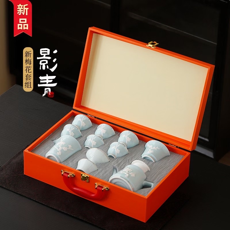 高端翡翠绿青瓷功夫茶具套装高档礼品带壶承办公室会客盖碗泡茶杯，翡翠绿个人功夫茶具套装家用简约提梁壶茶杯盖碗高档干泡盘陶瓷详情图9