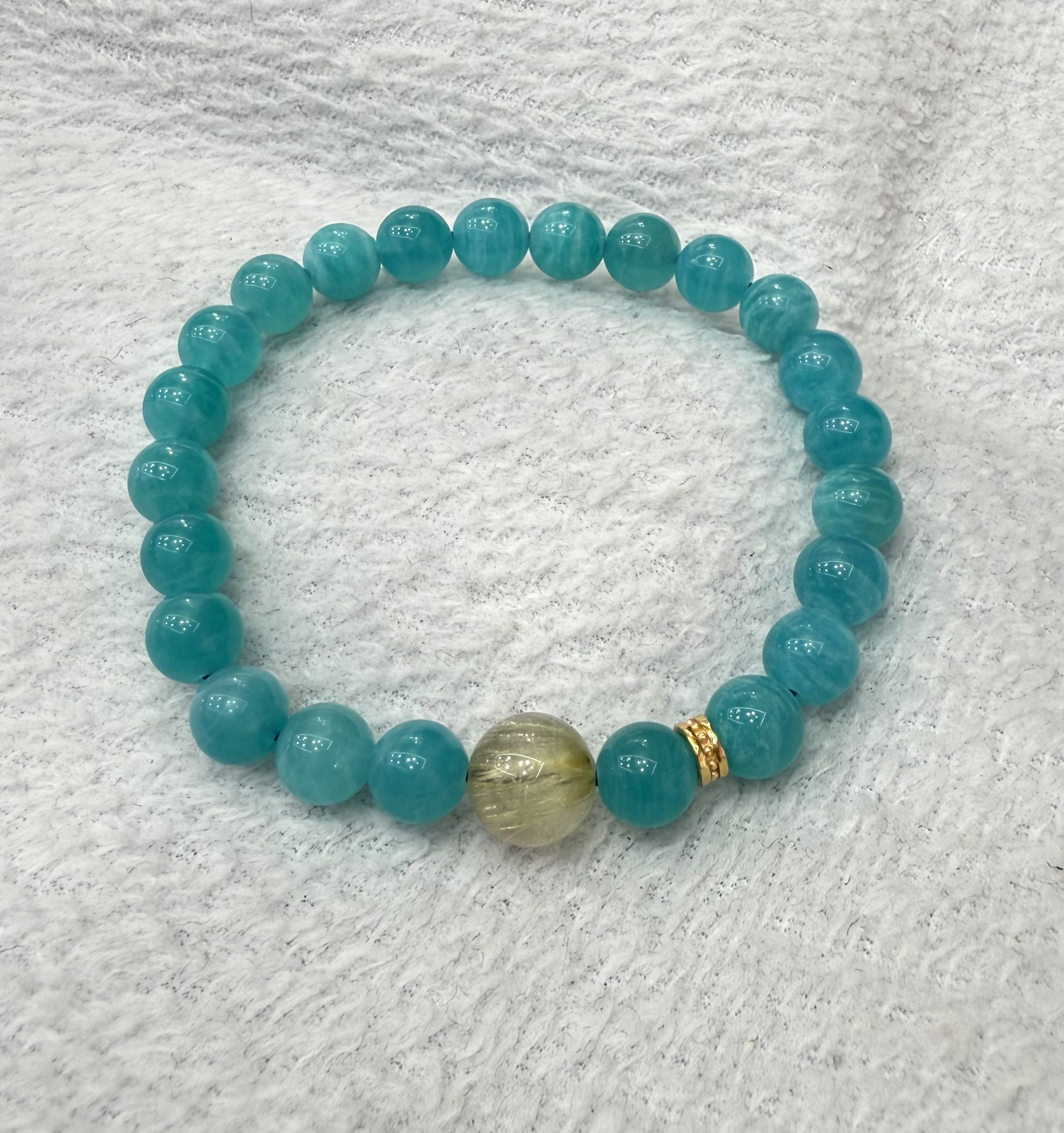 天河石手串产地巴西配发晶圆珠加925银配饰上手美观大方