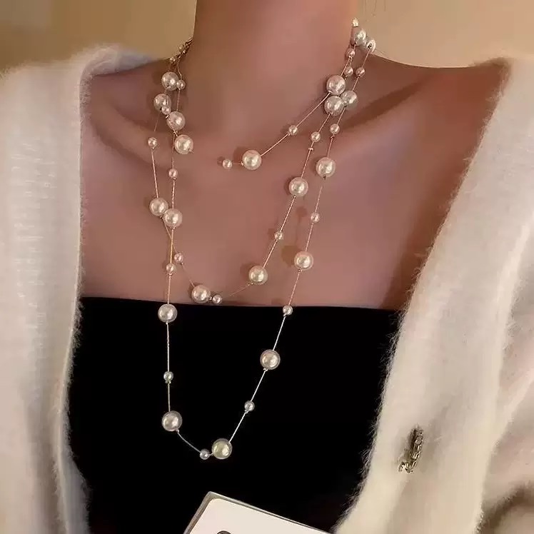 轻奢高级感秋冬长款珍珠项链时尚百搭毛衣链多层项链饰品爆款项链项链细节图