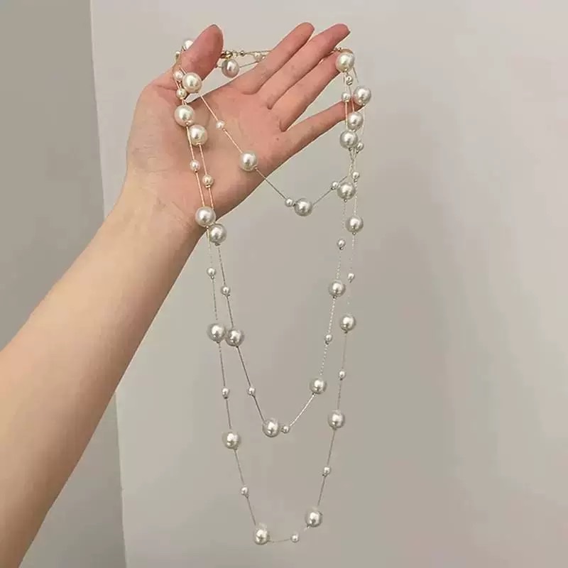 轻奢高级感秋冬长款珍珠项链时尚百搭毛衣链多层项链饰品爆款项链项链白底实物图