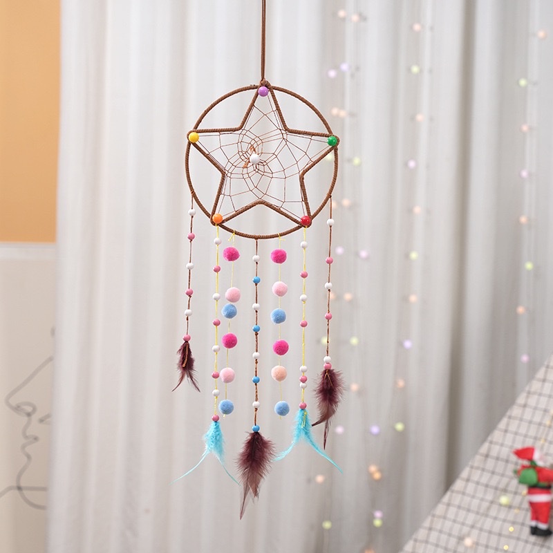 星星挂饰捕梦网手工DIY羽毛编织挂件可爱儿童房室内家居壁挂挂饰详情图8