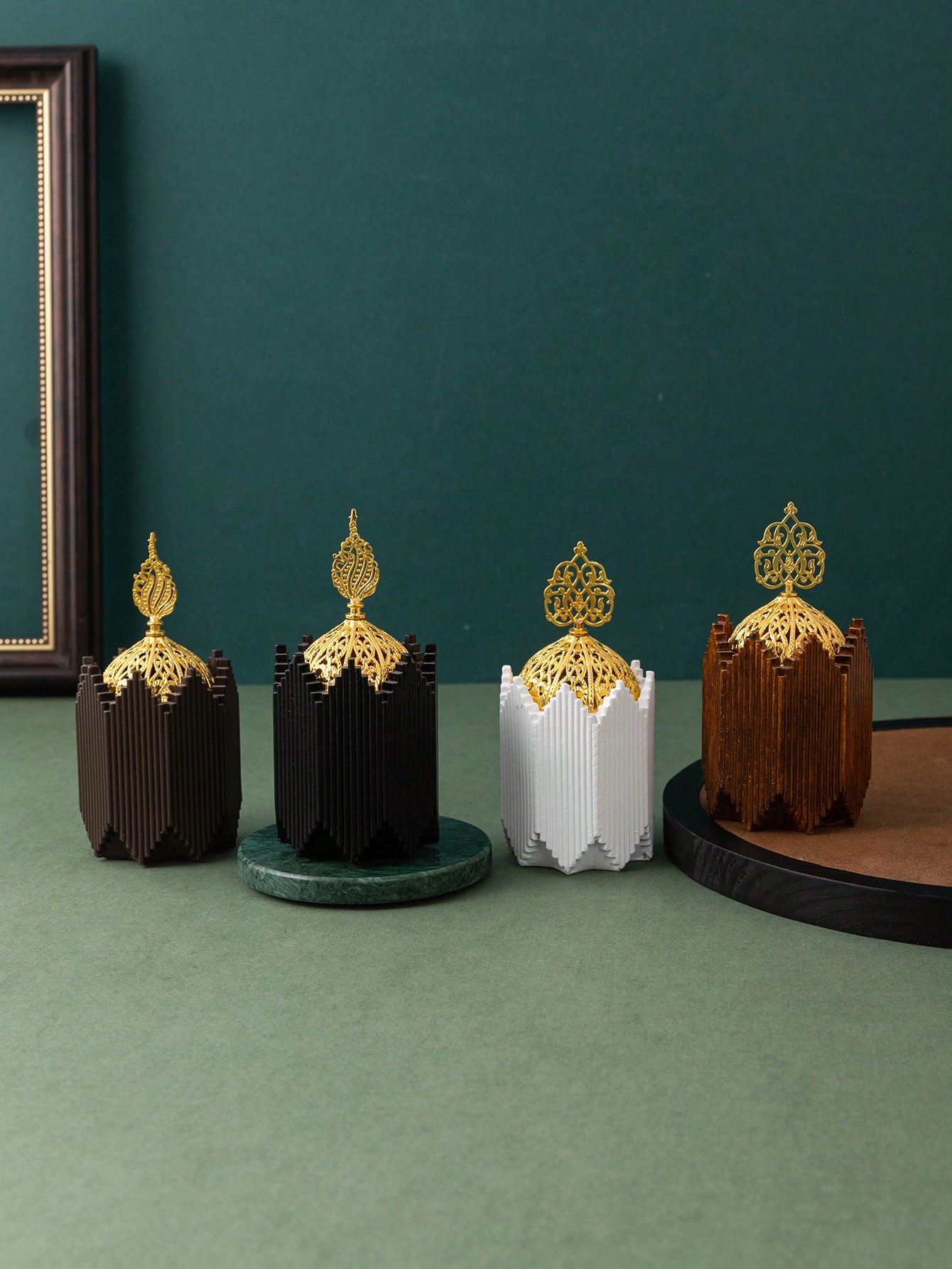 1PC 八边型条纹带金属盖子香炉 极简设计，适用于家居装饰、壁炉、室、起 居室、中心装饰、办公室、烛台家具摆件 礼品摆件