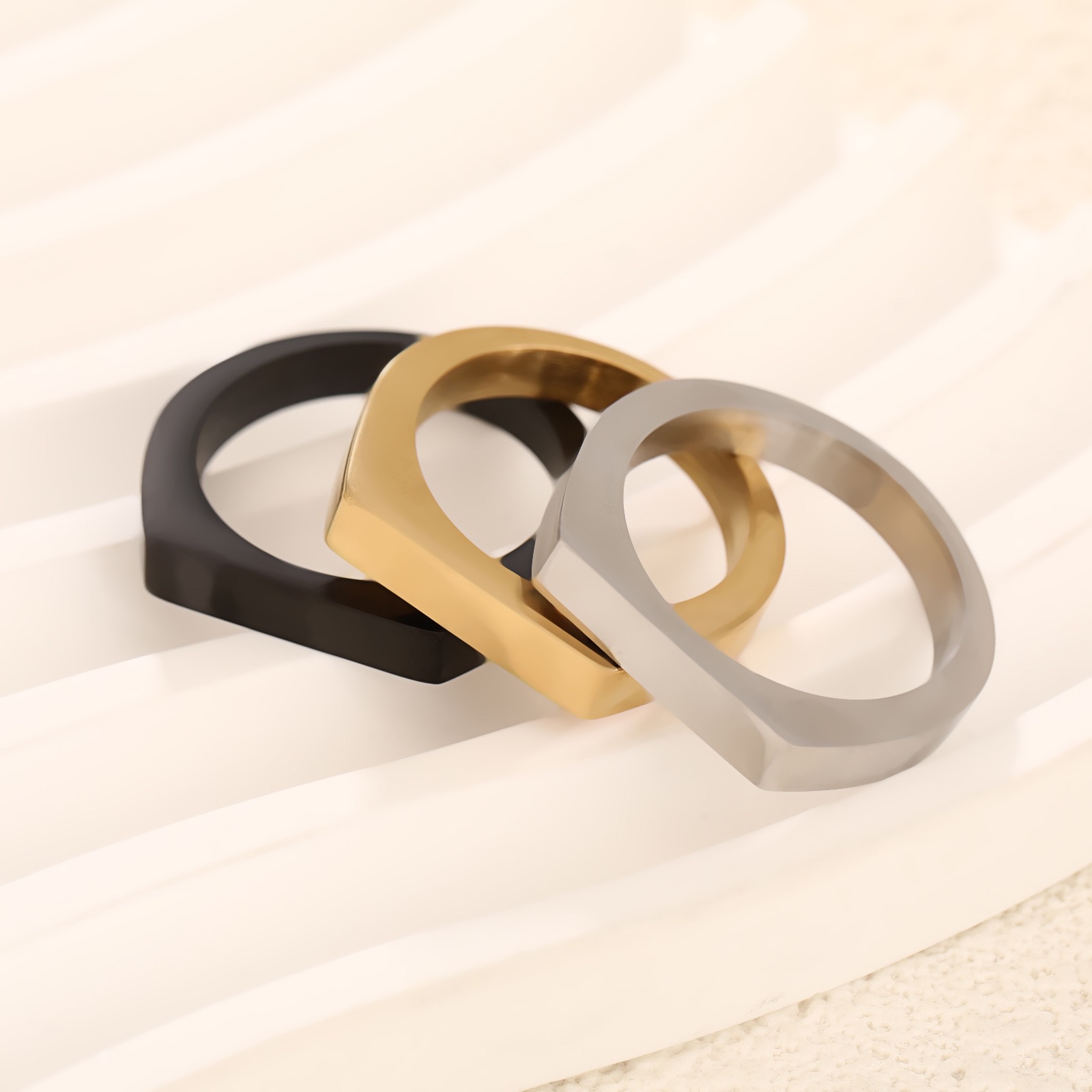 欧美亚马逊小众高级感钛钢戒指冷淡风气质指环手饰品批发 白底实物图