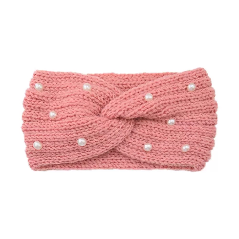 Cross-border pearl woolen crossed hair band, warm ear-protecting headband, knitted hair tie, yoga hair accessory, wide face mask