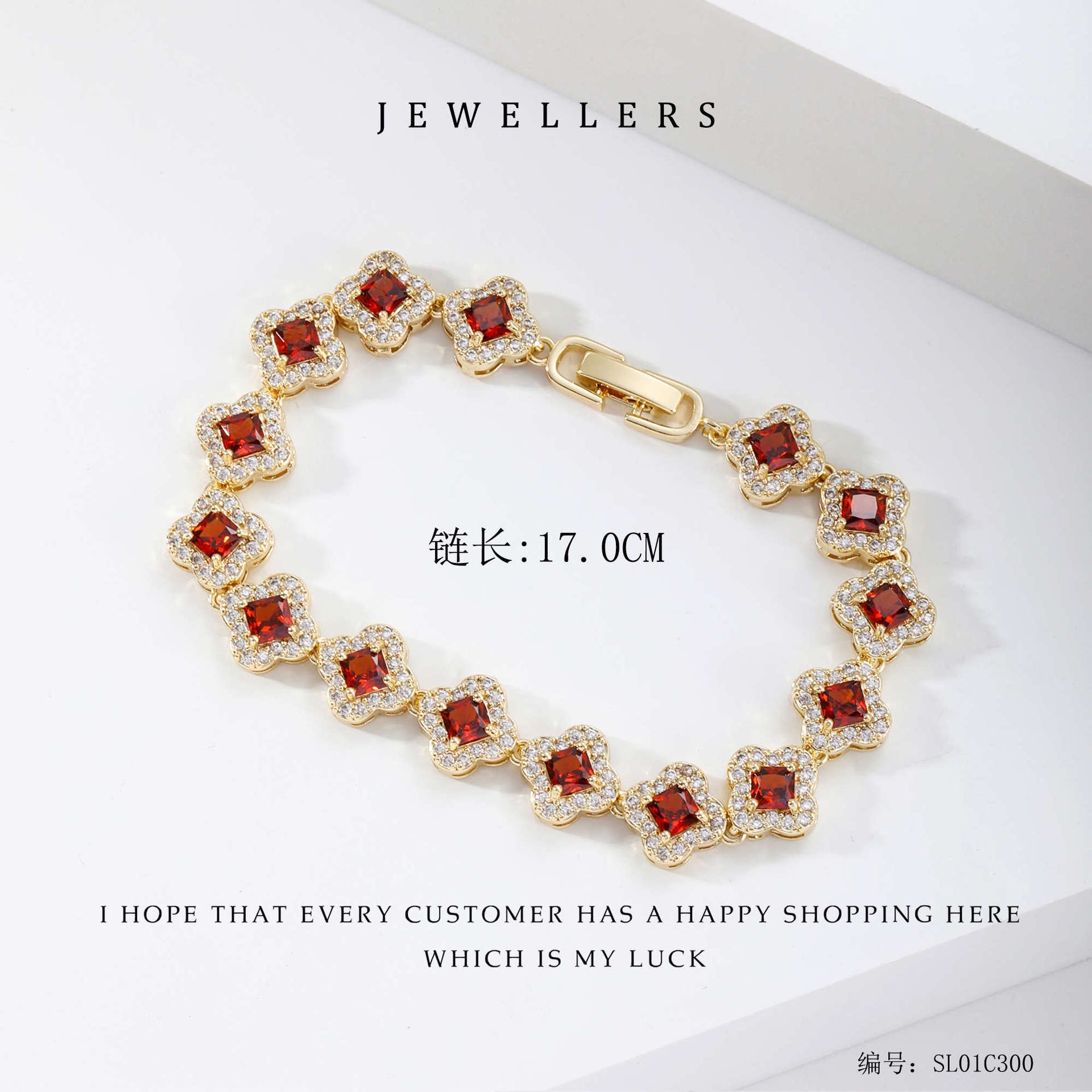 Copper gold-plated and diamond-encrured AAA zircon four-leaf flower bracelet, Korean version high-end factory direct sales bracelet detail image 14