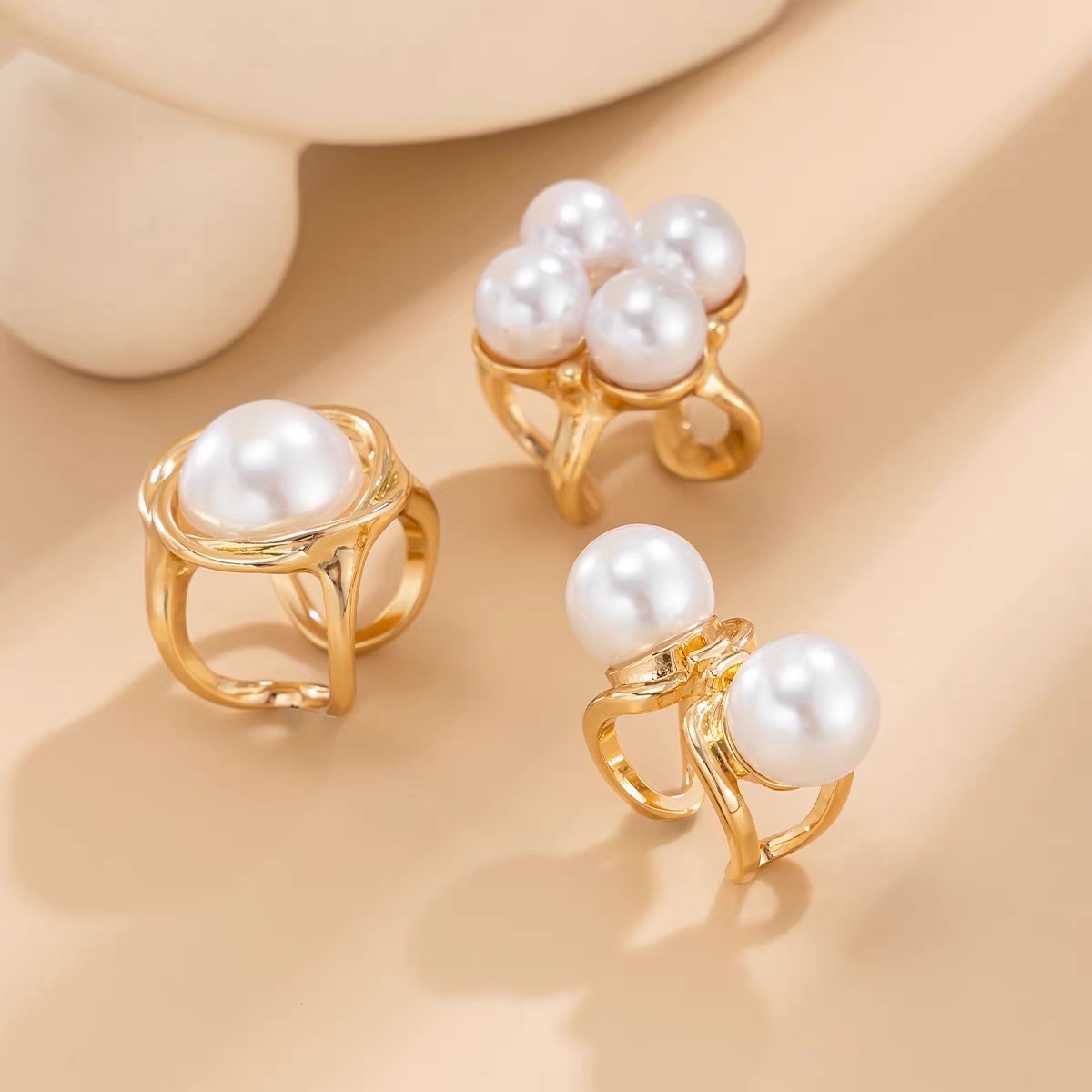 3件套镂空仿珍珠戒指套装 欧美2025夏季嘻哈时尚潮流街拍气质指环饰品2025饰品细节图