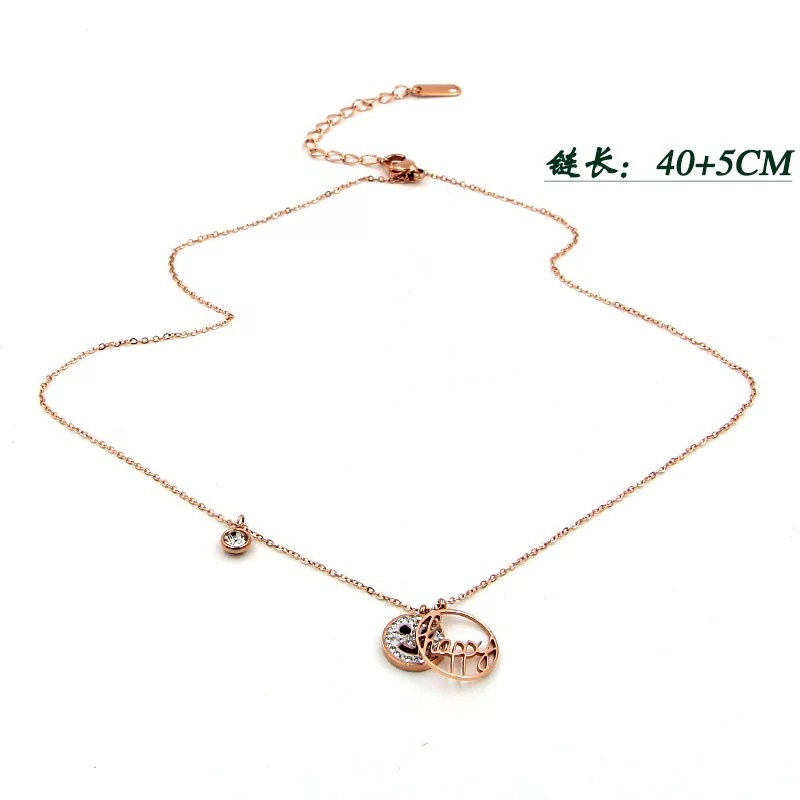 日韩Happy字母项链女镀18k玫瑰金笑脸锁骨链彩金春夏装饰品链礼物不锈钢项链白底实物图