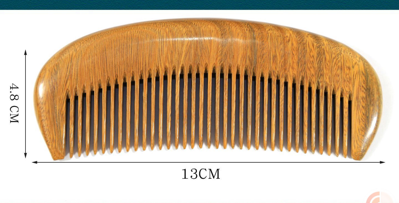 Green sandalwood comb, moon comb, fine-toothed wide-toothed massage comb, household gift comb, portable green sandalwood comb detail image 10