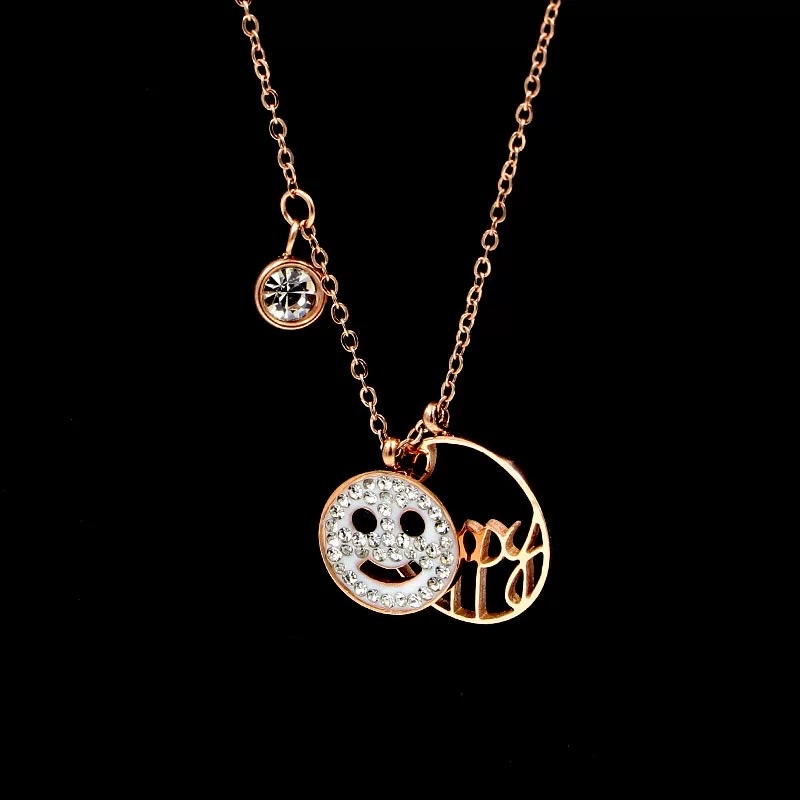 日韩Happy字母项链女镀18k玫瑰金笑脸锁骨链彩金春夏装饰品链礼物不锈钢项链