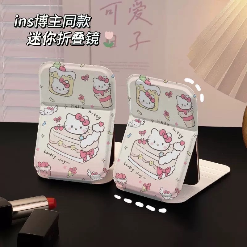 可爱KT猫小镜子女随身携带手持迷你化妆镜立体折叠补妆镜happy凯蒂猫女生学生宿舍办公室随身携带小镜子折叠桌面镜化妆镜详情图9