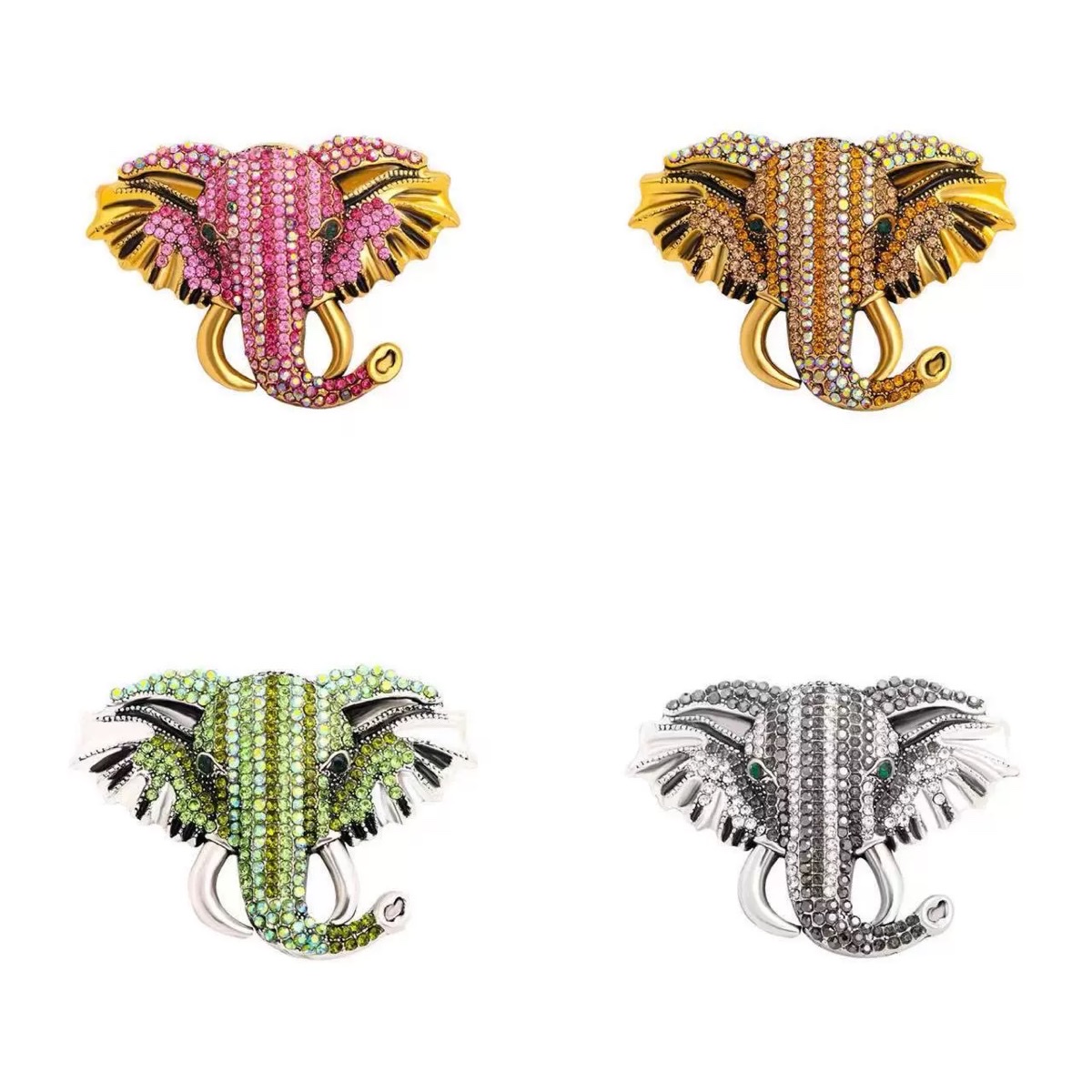 The new full-diamond elephant brooch is available in multiple colors. It features an ancient-style diamond-encrusted elephant head pin and a corsage for men's and women's suit jackets