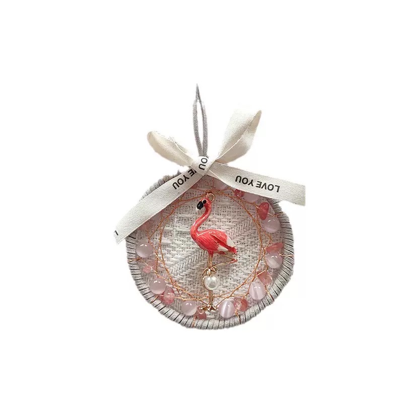 Original new flamingo design car rearview mirror pendant decoration, hand-woven gift in ins style Application Scenario