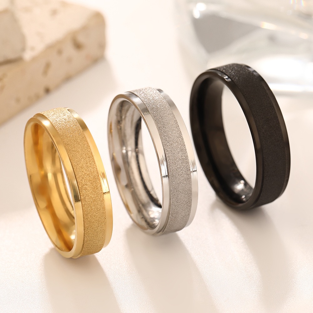 欧美跨境不锈钢戒指简约时尚高级感冷淡磨砂情侣指环手饰戒指
