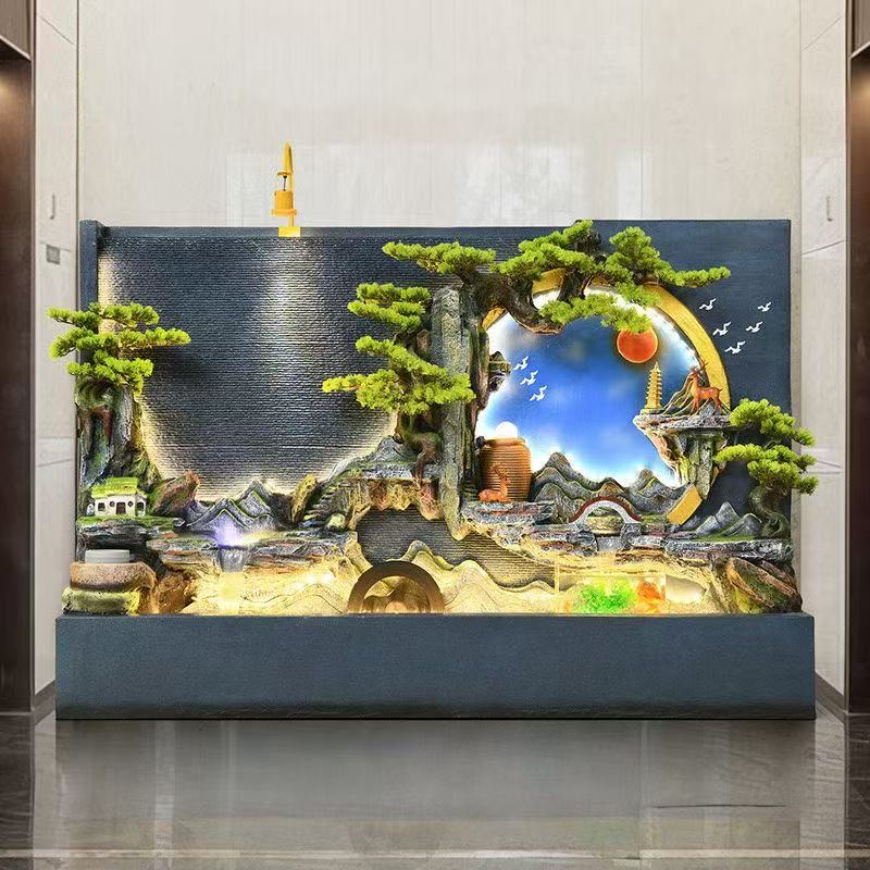 Water flow bonsai, atomized rockery, water flow curtain wall, feng shui ball, water wheel, air humidifier, home decoration and arrangement, feng shui layout, courtyard decoration design