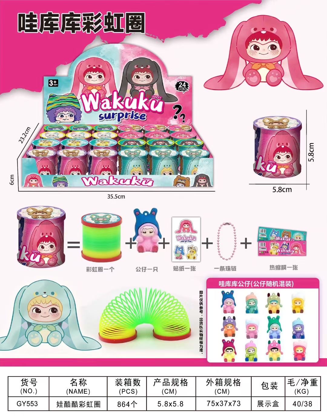 盲盒彩虹圈，里有不一样的公仔，三张卡片详情图4
