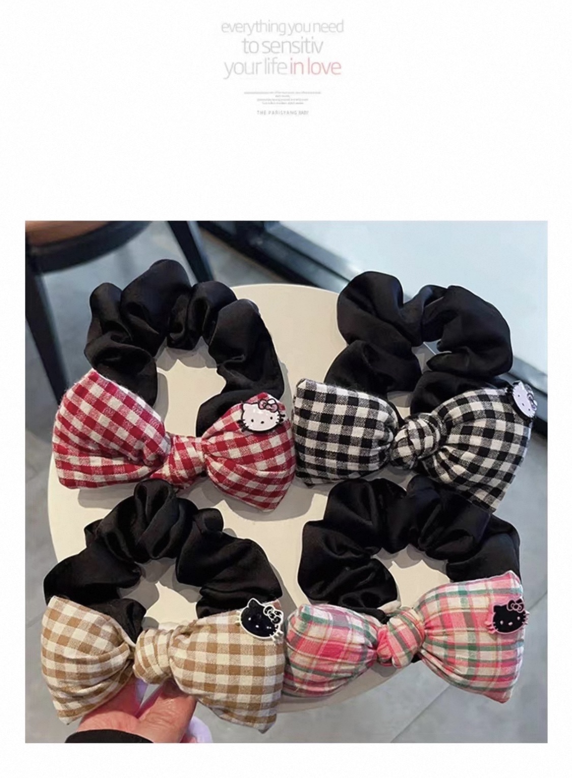 2025新款可爱卡通KT猫蝴蝶结发圈发饰女生头饰格纹高马尾发绳皮筋儿童发夹详情图6