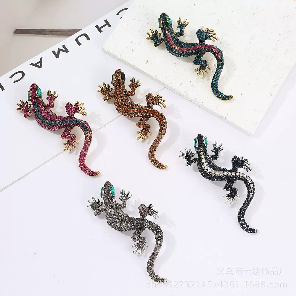 跨境新款欧美复古个性蜥蜴壁虎胸针高档动物胸花领针